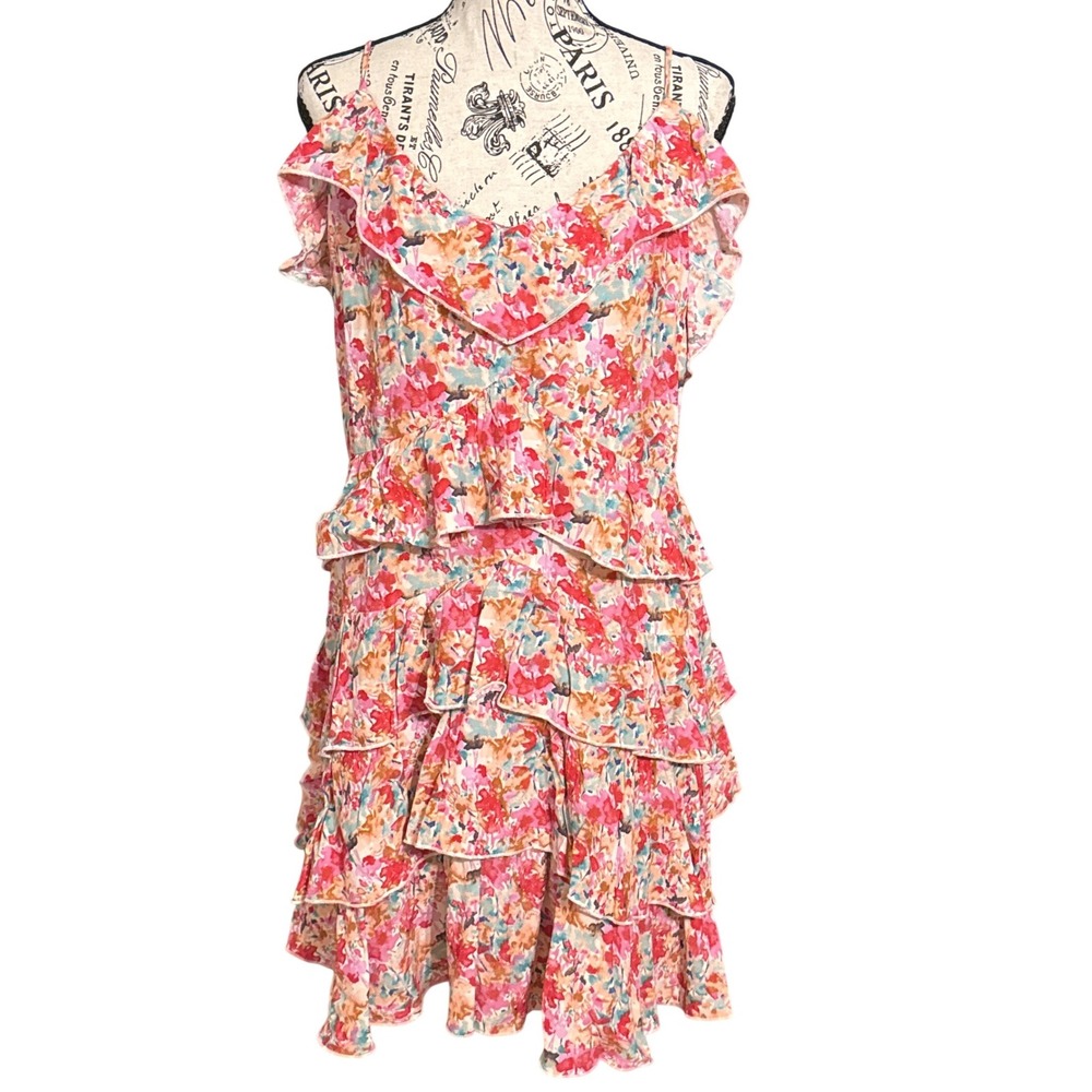 Fanco Floral Tiered Dress Womens Large Cottagecore Boho Valentine's Romantic